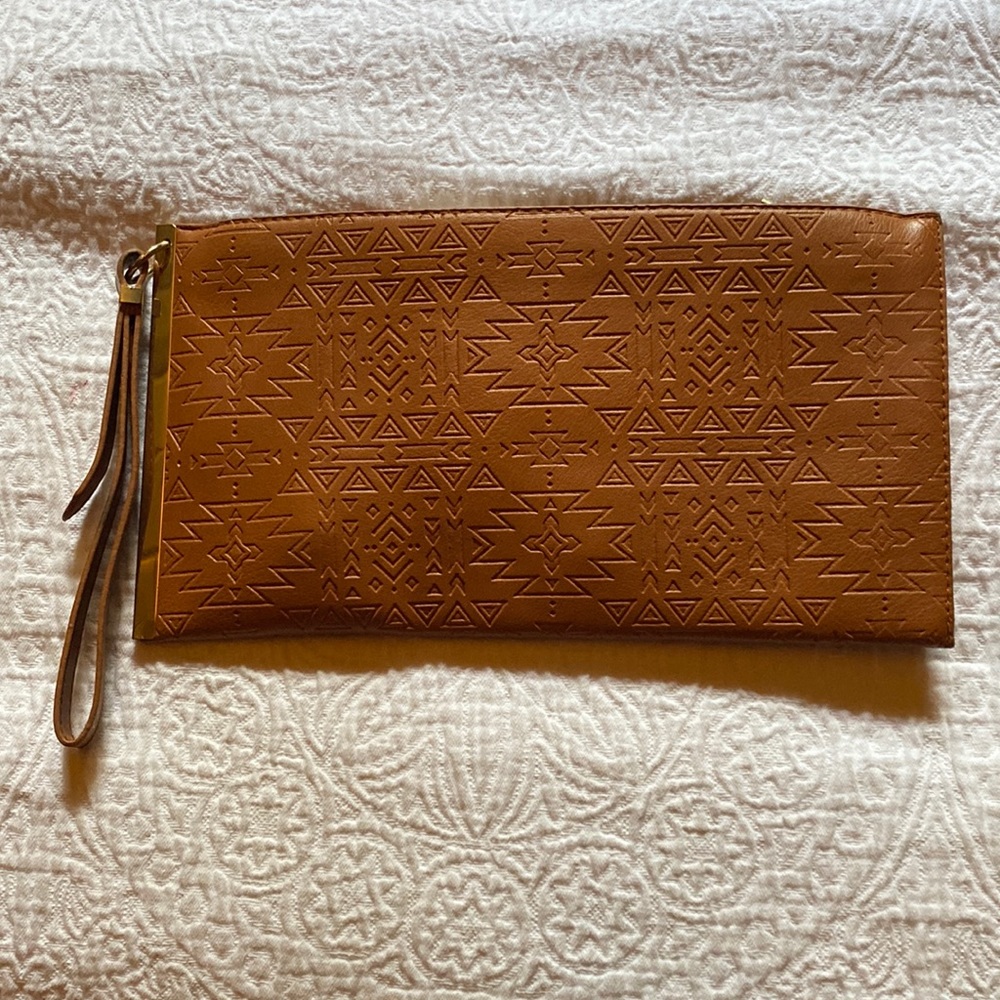 Handbag brown leather with gold accent